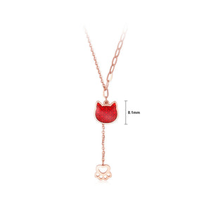 925 Sterling Silver Plated Rose Gold Fashion Temperament Coin Pattern Cat Tassel Pendant with Necklace