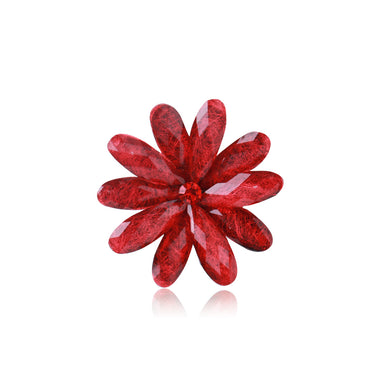 Fashion and Elegant Red Flower Brooch with Cubic Zirconia