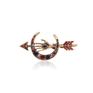 Simple Personality Plated Gold Moon Arrow Brooch with Cubic Zirconia