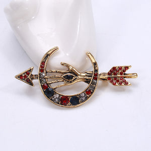 Simple Personality Plated Gold Moon Arrow Brooch with Cubic Zirconia