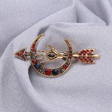 Load image into Gallery viewer, Simple Personality Plated Gold Moon Arrow Brooch with Cubic Zirconia