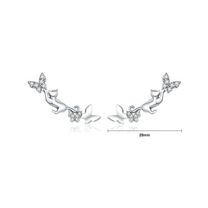 925 Sterling Silver Fashion Temperament Cat Butterfly Stud Earrings with Cubic Zirconia
