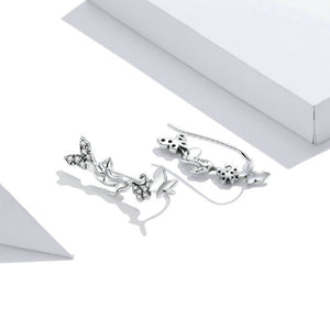 925 Sterling Silver Fashion Temperament Cat Butterfly Stud Earrings with Cubic Zirconia