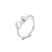 Load image into Gallery viewer, 925 Sterling Silver Simple Cute Cat Imitation Pearl Adjustable Geometric Ring