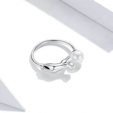 Load image into Gallery viewer, 925 Sterling Silver Simple Cute Cat Imitation Pearl Adjustable Geometric Ring