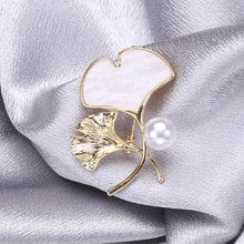 Load image into Gallery viewer, Fashion and Elegant Plated Gold Ginkgo Leaf Mother Of Pearl Brooch with Imitation Pearls