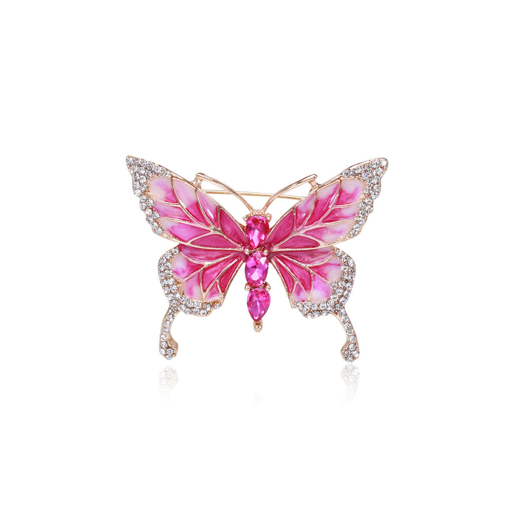 Fashion and Elegant Plated Gold Enamel Rose Red Butterfly Brooch with Cubic Zirconia