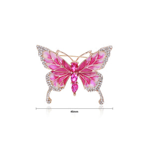 Fashion and Elegant Plated Gold Enamel Rose Red Butterfly Brooch with Cubic Zirconia