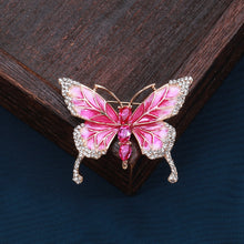 Load image into Gallery viewer, Fashion and Elegant Plated Gold Enamel Rose Red Butterfly Brooch with Cubic Zirconia