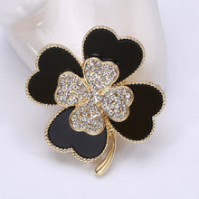 Load image into Gallery viewer, Fashion and Elegant Plated Gold Black Four-leafed Clover Brooch with Cubic Zirconia
