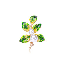 Load image into Gallery viewer, Fashion Elegant Plated Gold Enamel Green Leaf Imitation Pearl Brooch