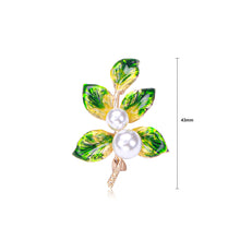 Load image into Gallery viewer, Fashion Elegant Plated Gold Enamel Green Leaf Imitation Pearl Brooch