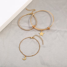 Load image into Gallery viewer, Simple Temperament Plated Gold Star Moon Multilayer Bracelet with Cubic Zirconia