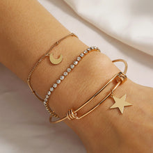 Load image into Gallery viewer, Simple Temperament Plated Gold Star Moon Multilayer Bracelet with Cubic Zirconia