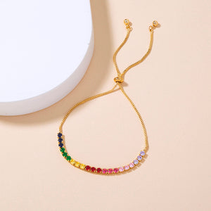 Fashion Simple Plated Gold Geometric Colorful Cubic Zirconia Adjustable Bracelet