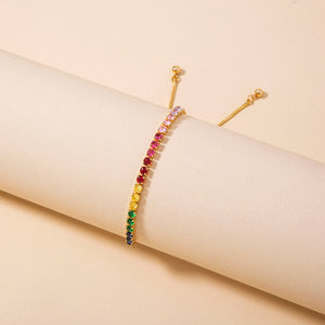 Fashion Simple Plated Gold Geometric Colorful Cubic Zirconia Adjustable Bracelet