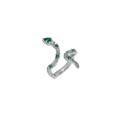 925 Sterling Silver Fashion Simple Snake Adjustable Open Ring with Cubic Zirconia