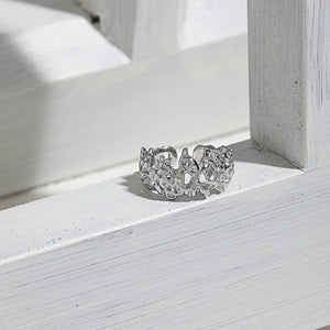 925 Sterling Silver Fashion Personality Irregular Crown Lava Texture Geometric Adjustable Open Ring