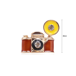 Fashion Vintage Plated Gold Enamel Camera Brooch with Cubic Zirconia