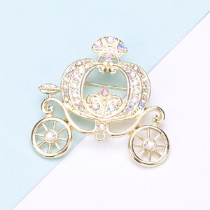 Fashion Personality Plated Gold Pumpkin Car Brooch with Cubic Zirconia