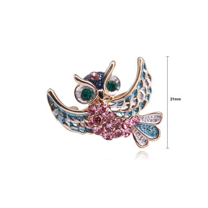 Fashion Lovely Plated Gold Owl Brooch with Pink Cubic Zirconia