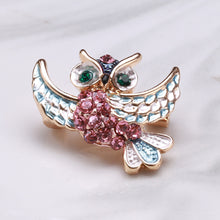 Load image into Gallery viewer, Fashion Lovely Plated Gold Owl Brooch with Pink Cubic Zirconia