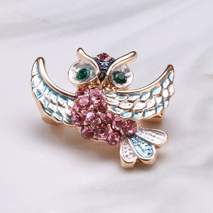 Fashion Lovely Plated Gold Owl Brooch with Pink Cubic Zirconia