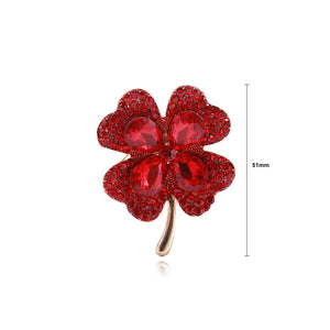 Fashion Brilliant Plated Gold Four-leafed Clover Brooch with Red Cubic Zirconia