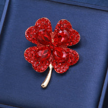Load image into Gallery viewer, Fashion Brilliant Plated Gold Four-leafed Clover Brooch with Red Cubic Zirconia