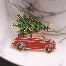 Load image into Gallery viewer, Fashion Creative Plated Gold Enamel Christmas Tree Car Brooch with Cubic Zirconia