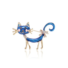 Load image into Gallery viewer, Simple Lovely Plated Gold Enamel Blue Cat Brooch with Cubic Zirconia