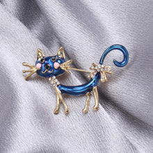 Load image into Gallery viewer, Simple Lovely Plated Gold Enamel Blue Cat Brooch with Cubic Zirconia