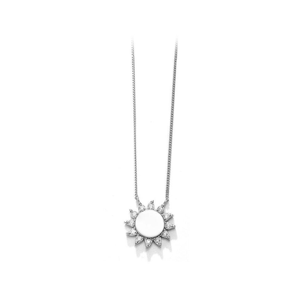 925 Sterling Silver Fashion Simple Sun Pendant with Cubic Zirconia and Necklace
