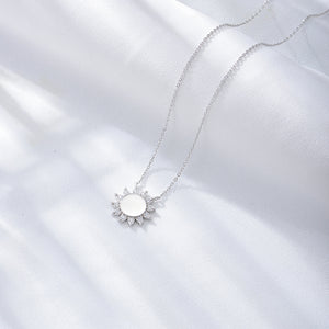 925 Sterling Silver Fashion Simple Sun Pendant with Cubic Zirconia and Necklace