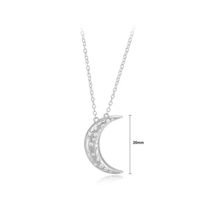 925 Sterling Silver Fashion Simple Moon Pendant with Cubic Zirconia and Necklace