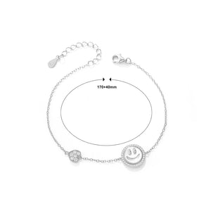 925 Sterling Silver Simple Cute Smiley Geometric Heart Bracelet with Cubic Zirconia