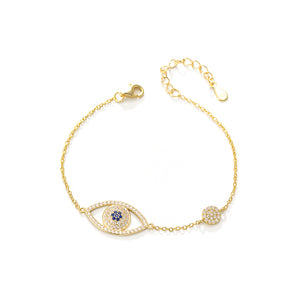 925 Sterling Silver Plated Gold Simple Personality Devil's Eye Bracelet with cubic Zirconia