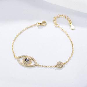 925 Sterling Silver Plated Gold Simple Personality Devil's Eye Bracelet with cubic Zirconia