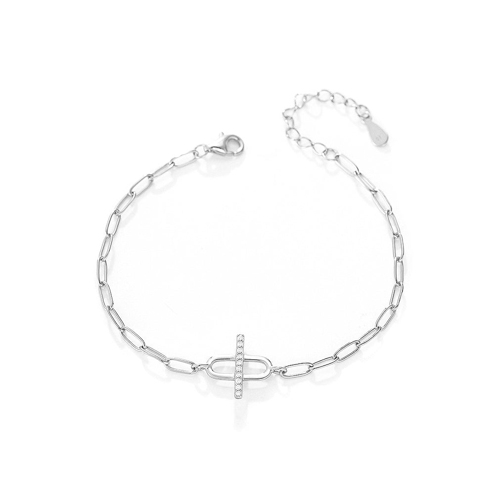 925 Sterling Silver Simple Temperament Hollow Geometric Bracelet with Cubic Zirconia