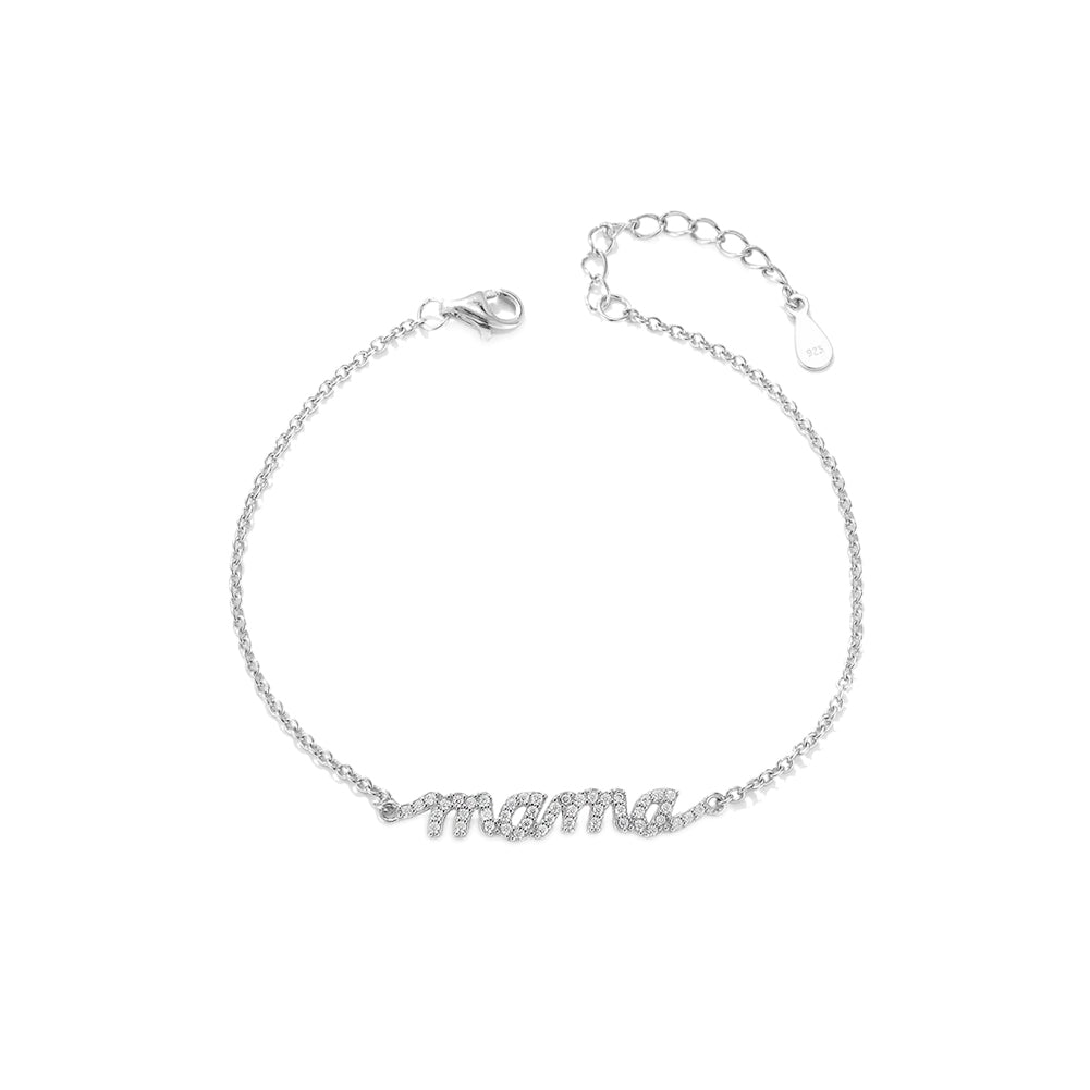 925 Sterling Silver Simple Temperament Mama Alphabet Bracelet with Cubic Zirconia