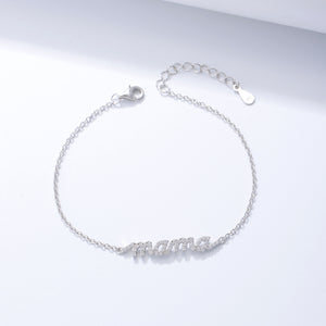 925 Sterling Silver Simple Temperament Mama Alphabet Bracelet with Cubic Zirconia