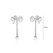 Load image into Gallery viewer, 925 Sterling Silver Fashion Sweet Ribbon Imitation Pearl Tassel Earrings with Cubic Zirconia