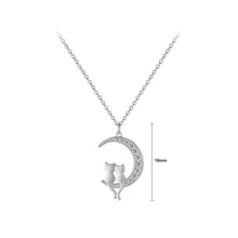 Load image into Gallery viewer, 925 Sterling Silver Fashion Cute Double Cat Moon Pendant with Cubic Zirconia and Necklace