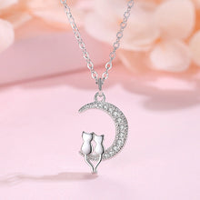 Load image into Gallery viewer, 925 Sterling Silver Fashion Cute Double Cat Moon Pendant with Cubic Zirconia and Necklace