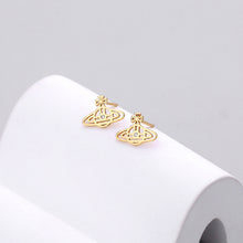 Load image into Gallery viewer, 925 Sterling Silver Plated Gold Fashion Creative Planet Stud Earrings with Cubic Zirconia