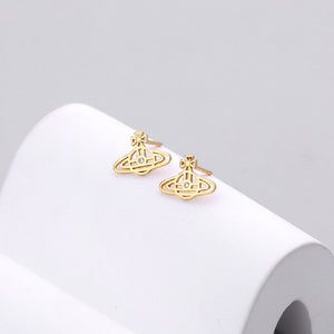 925 Sterling Silver Plated Gold Fashion Creative Planet Stud Earrings with Cubic Zirconia