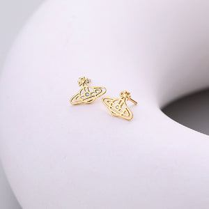 925 Sterling Silver Plated Gold Fashion Creative Planet Stud Earrings with Cubic Zirconia