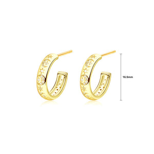 925 Sterling Silver Plated Gold Fashion Simple Star Moon Pattern Geometric Stud Earrings with Cubic Zirconia