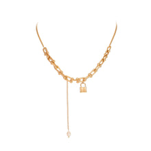 Load image into Gallery viewer, Simple Personality Plated Gold U-Shaped Geometric Chain Lock Necklace with Tassel Imitation Pearls