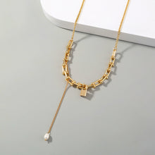Load image into Gallery viewer, Simple Personality Plated Gold U-Shaped Geometric Chain Lock Necklace with Tassel Imitation Pearls